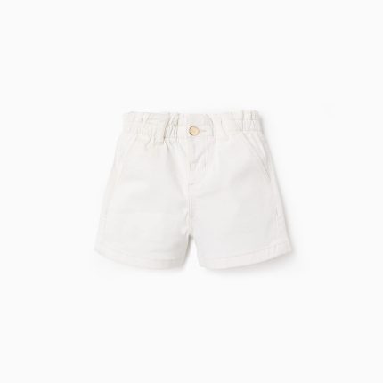 Short en Sergé Bébé Fille 'Paperbag', Beige Clair