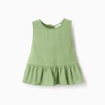 Top fille en coton et lin à volants et nœuds, vert
