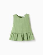 Top fille en coton et lin à volants et nœuds, vert