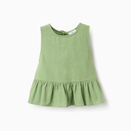 Top fille en coton et lin à volants et nœuds, vert