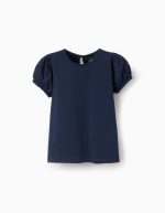 T-shirt manches broderie anglaise fille, bleu foncé