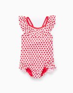 Maillot de bain à pois et volants bébé fille, blanc/rouge
