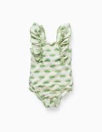 Maillot de bain à motif et volants bébé fille, beige/vert