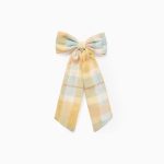 Barrette à cheveux avec nœud et carreaux pour bébé et fille 'B&S', jaune/bleu