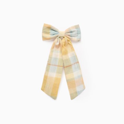 Barrette à cheveux avec nœud et carreaux pour bébé et fille 'B&S', jaune/bleu