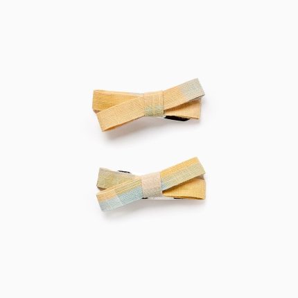 Pack de 2 Barrettes à Cheveux avec Noeud et Carreaux pour Bébé et Fille 'B&S', Jaune/Bleu