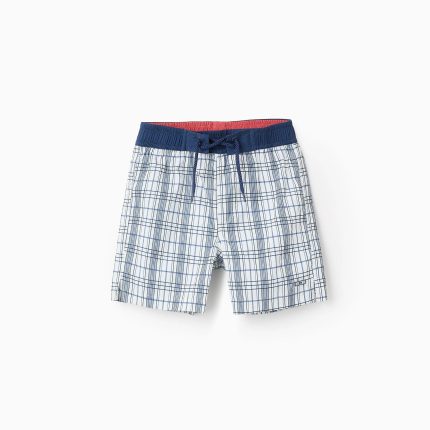 Short de bain à carreaux garçon 'You & Me', blanc/bleu