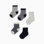 Lot de 5 paires de chaussettes pour bébé garçon « Stripes », bleu foncé/gris