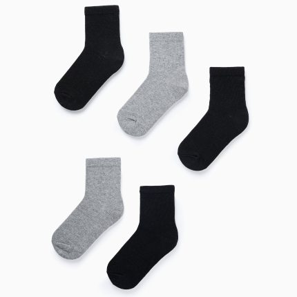 Lot de 5 paires de chaussettes unies pour garçon, gris/noir