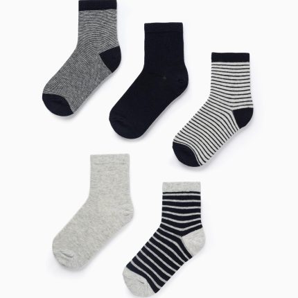 Lot de 5 paires de chaussettes pour garçon « Stripes », bleu foncé/gris