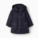 Parka matelassée trapèze avec capuche amovible pour bébé fille, bleu foncé