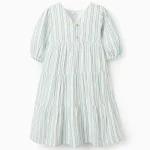 Robe en coton rayée pour fille « B&S », vert/blanc/orange