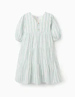 Robe en coton rayée pour fille « B&S », vert/blanc/orange