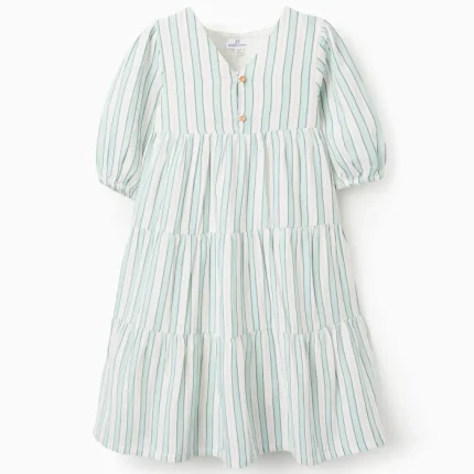 Robe en coton rayée pour fille « B&S », vert/blanc/orange