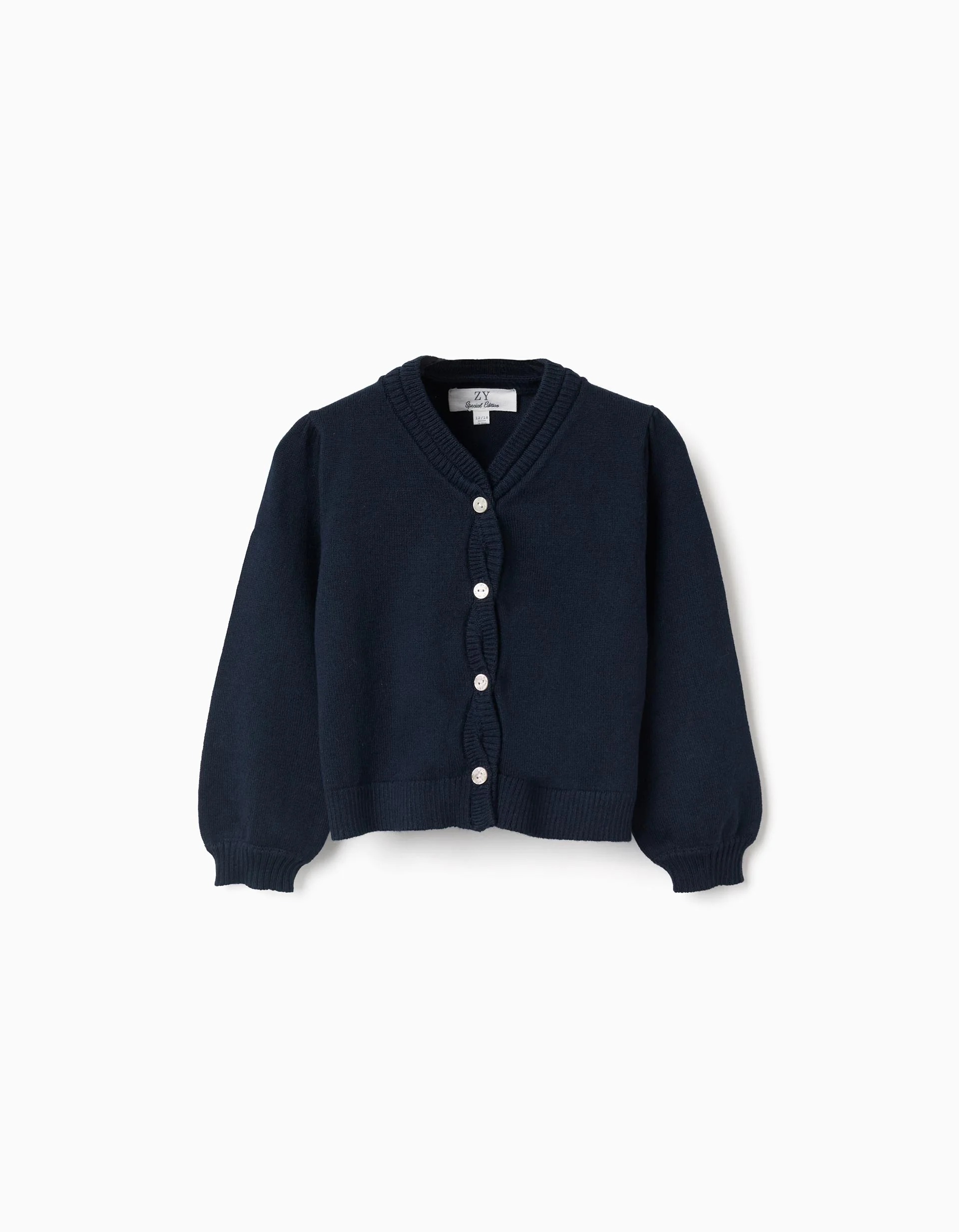 31076911712-0 Gilet tricoté avec détails tressés pour bébé fille bleu foncé – Image 1