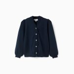 Cardigan en maille avec détails tressés pour fille, bleu foncé