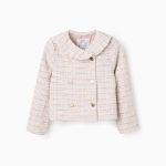 Veste en tweed rose à col marin et plis pour fille