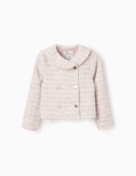 Veste en tweed rose à col marin et plis pour fille