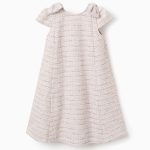 Robe trapèze en tweed rose avec nœuds décoratifs pour fille