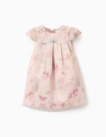 Robe en satin à manches courtes et à motifs pour bébé fille rose clair