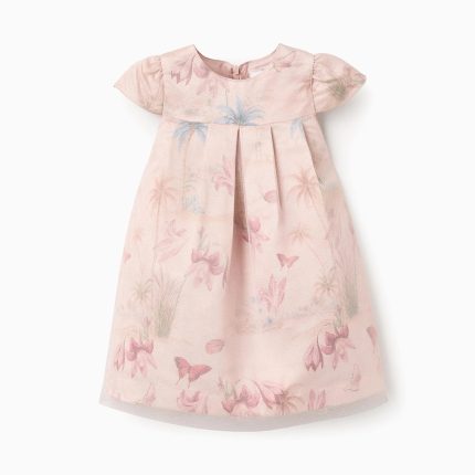 Robe en satin à manches courtes et à motifs pour bébé fille rose clair