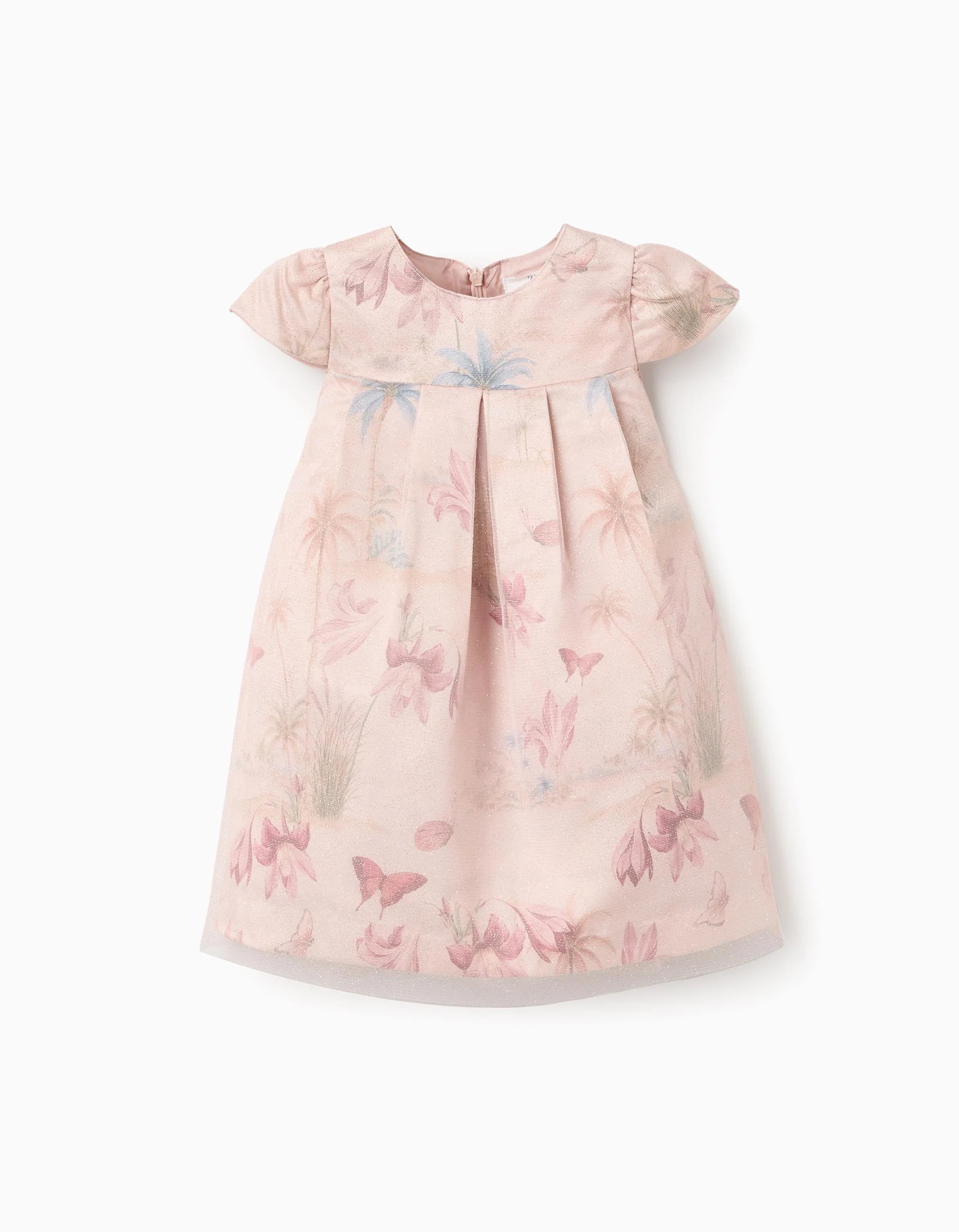 31076943030-0 Robe en satin à manches courtes et à motifs pour bébé fille rose clair – Image 1