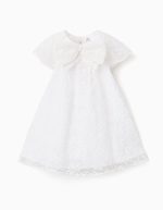Robe blanche à nœud et manches à volants style cape pour bébé fille