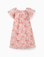 Robe en tulle à manches courtes avec fleurs 3D pour filles rose clair – Image 2