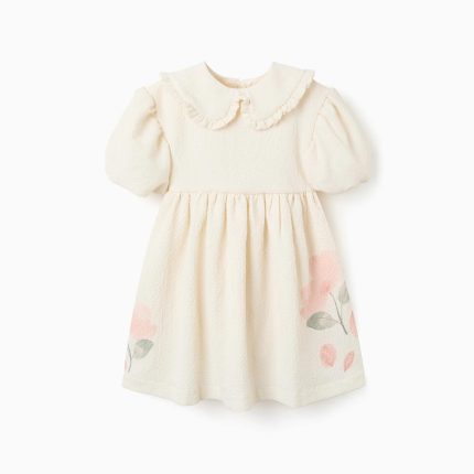 Robe blanche à manches bouffantes et imprimé floral pour fille