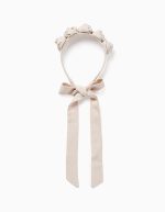 Serre-tête avec fleurs et brides pour fille, beige clair