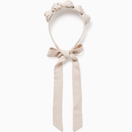 Serre-tête avec fleurs et brides pour fille, beige clair