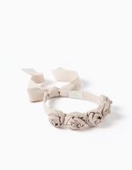 Serre-tête avec fleurs et brides pour fille, beige clair – Image 2