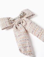 Barrette à nœud en tweed rose pour bébés et petites fille – Image 2