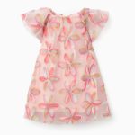 Robe en tulle à manches courtes avec fleurs 3D pour bébé fille rose clair