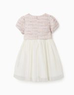 Robe à manches courtes en tweed et résille pour bébé fille rose – Image 2