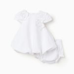 Robe en coton blanc à effet ballon pour nouveau-né et bébé fille