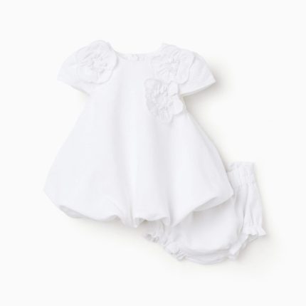 Robe en coton blanc à effet ballon pour nouveau-né et bébé fille