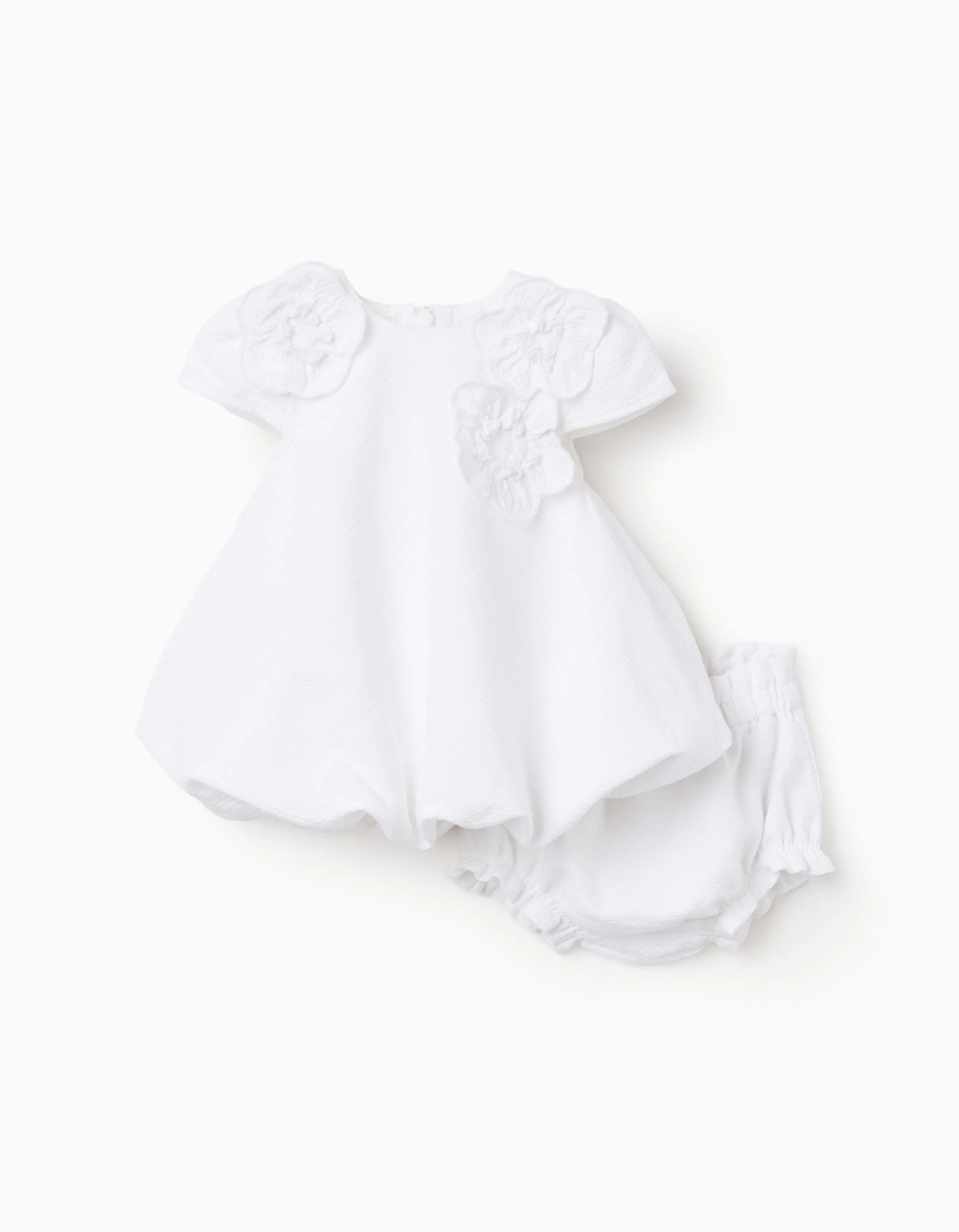 31077929041-1 Robe en coton blanc à effet ballon pour nouveau-né et bébé fille – Image 1