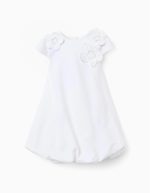 Robe en coton blanc à effet ballon et fleurs pour fille