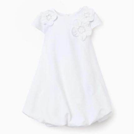 Robe en coton blanc à effet ballon et fleurs pour fille