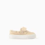 Chaussures bateau en toile à scratch pour bébé garçon beige clair