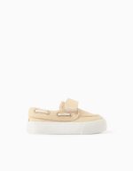 Chaussures bateau en toile à scratch pour bébé garçon beige clair