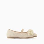 Ballerines en lin beige à fleurs pour fille