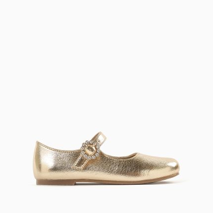 Ballerines à boucle ornée de pierres pour filles dorée