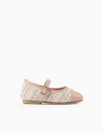 Ballerines en tweed avec bride pour bébé fille rose