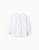 Chemisier en sergé de coton à volants pour filles, blanc