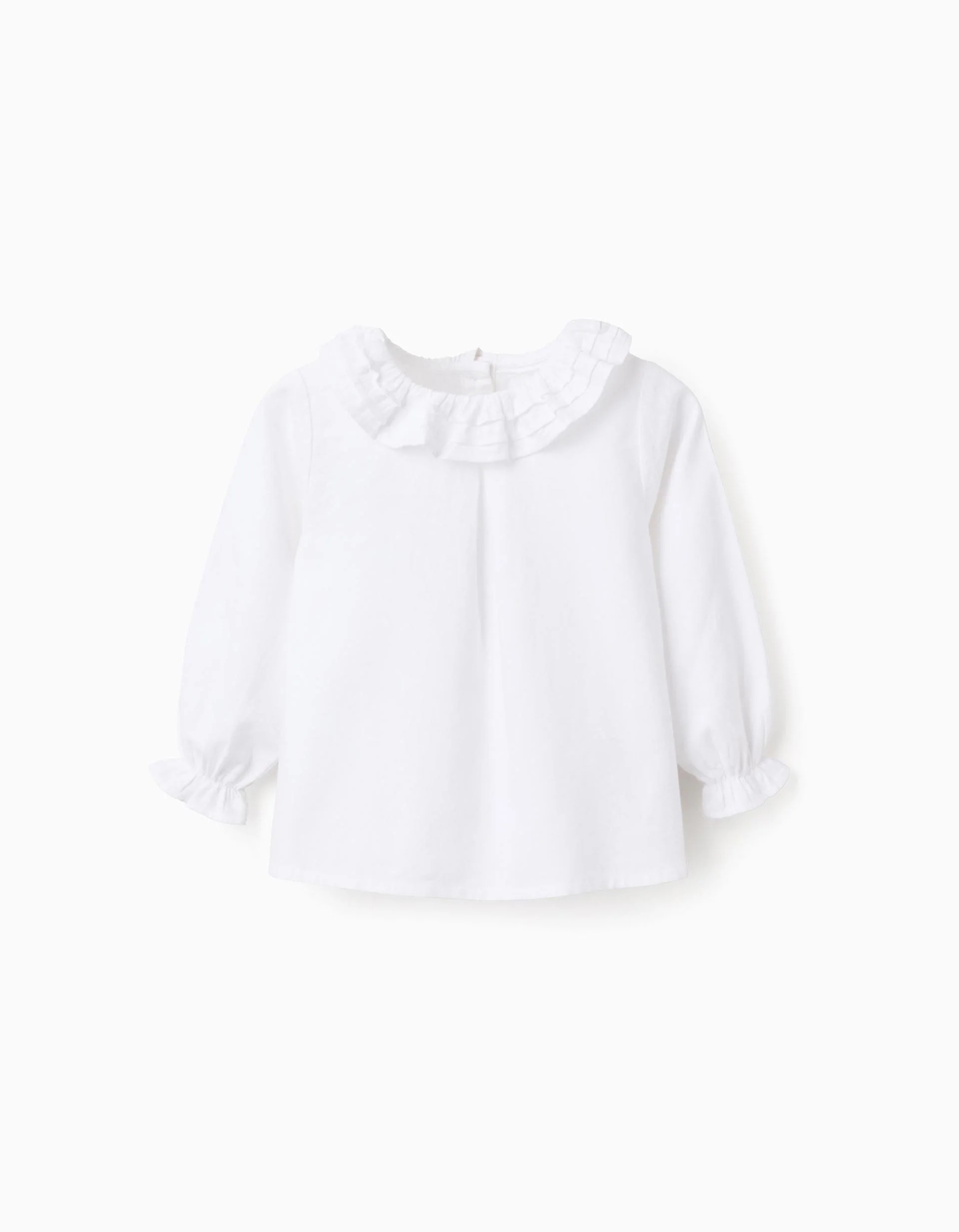 31049328041-0 Blouse en sergé de coton à volants pour bébé fille, blanche – Image 1