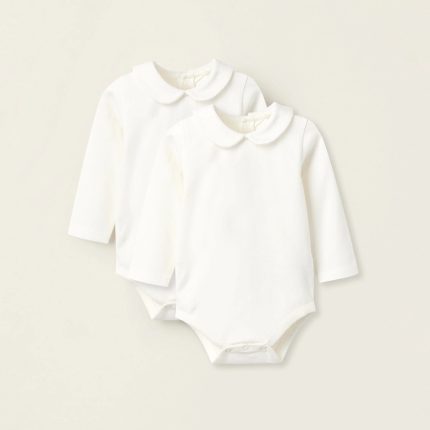 Lot de 2 bodies à col Claudine pour nouveau-nés filles, blancs