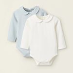 Lot de 2 bodies à col Claudine pour nouveau-nés filles, blanc/bleu