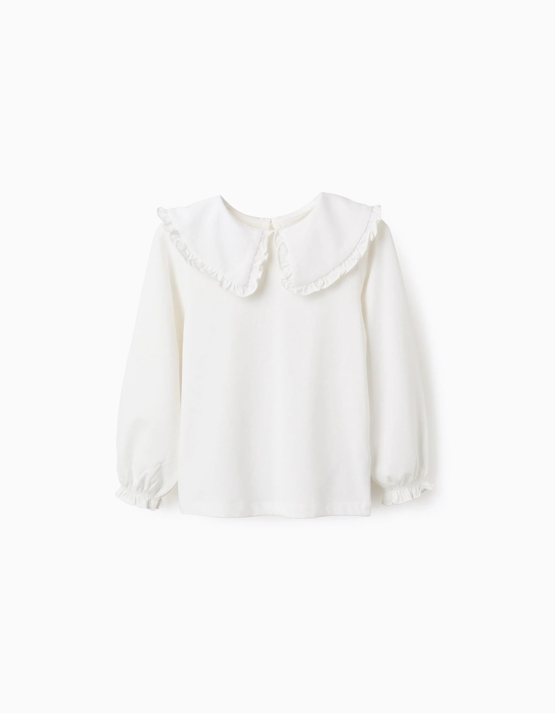 31066523041-0 T-shirt blanc à col maxi et volants pour filles – Image 1